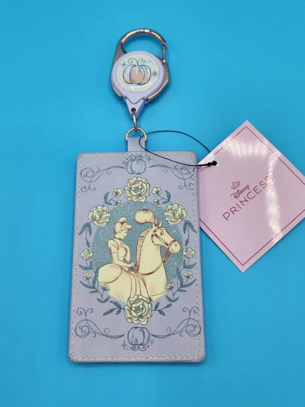 Disney Princess Cinderella with Horse Floral Retractable Lanyard ID Holder NEW